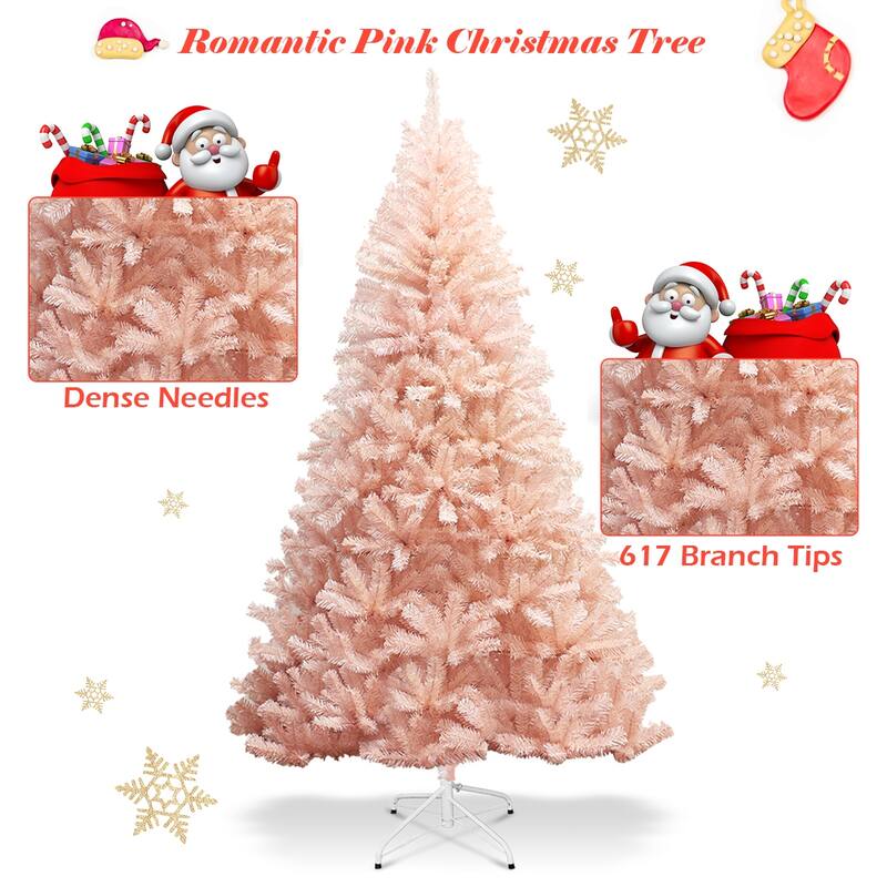 Gymax 6ft/ 7ft Pink Classic Pine Christmas Tree Artificial Hinged - See Details
