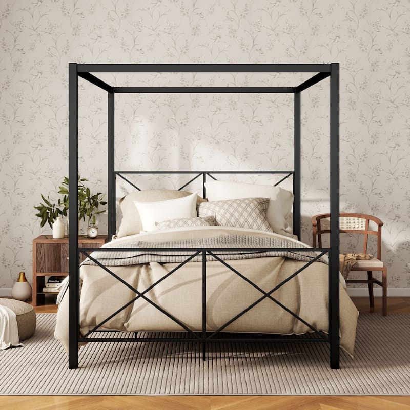 Furniture of America Rosemarie Canopy Metal Bed - Black - Full