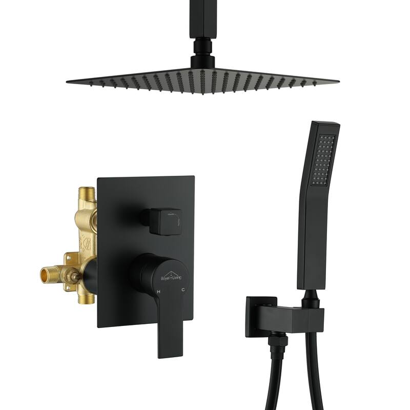 10 in. Ceiling Mount Dual Shower Heads with Pressure Balance Valve - 10" - 10" - Matte Black