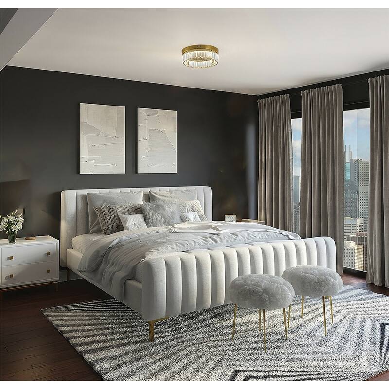 1-Light Brass Dimmable LED Flush Mount With Clear Crystals