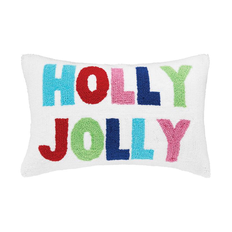 Holly Jolly Hooked Throw Pillow