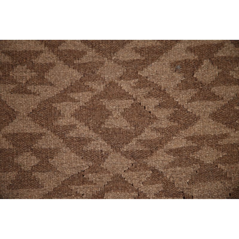 Brown Geometric Kilim Oriental Area Rug Hand-woven Wool Carpet - 7'3" x 9'9"