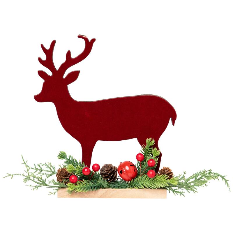 Deer and Jingle Bell Christmas Decoration - 8"- Red and Green