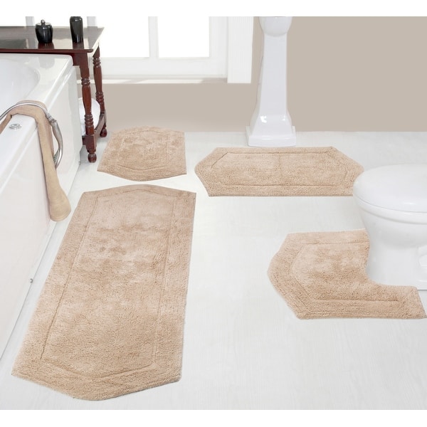 slide 2 of 167, Waterford Collection 100% Cotton Non-Slip Bathroom Rug Set, Machine Washable Bath Rug, 4 Piece Bath Mat Set with Contour Linen