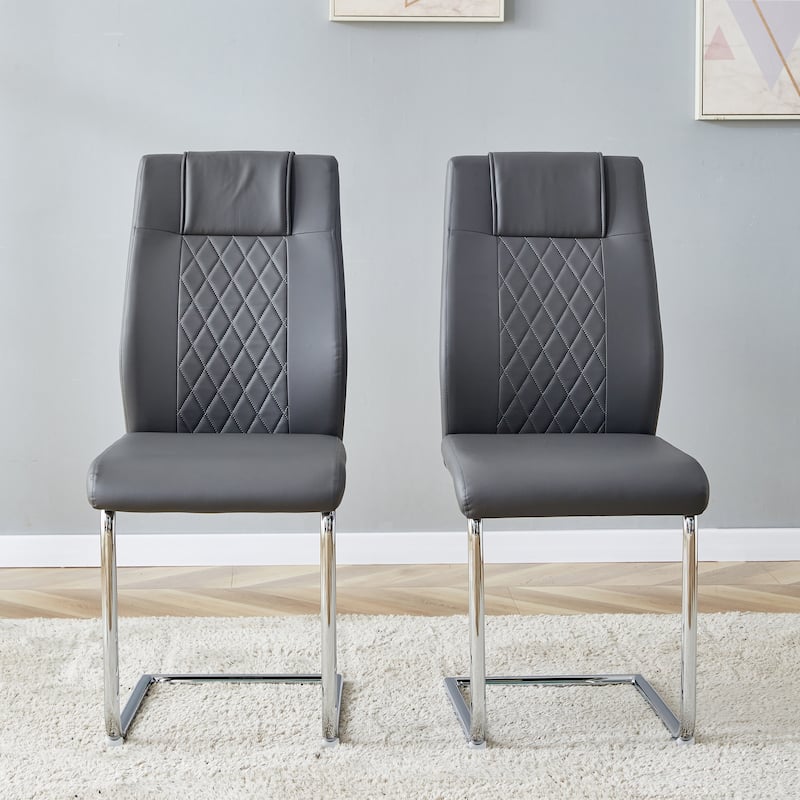 Leather Dining Chair Set of 6 Office Chair with C-Shaped Metal Legs