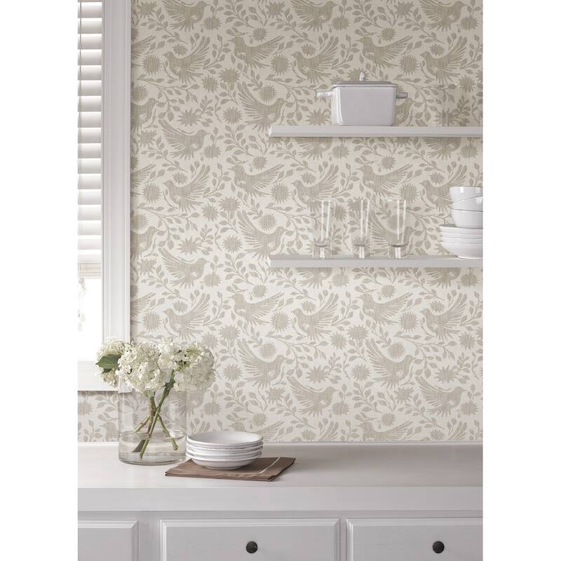 NuWallpaper Waverly Winged Serenade Taupe Peel and Stick Wallpaper - N/A