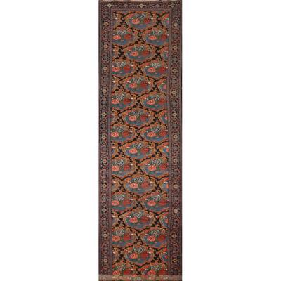 Hand Knotted Oriental 100% Wool Carpet Traditional All-Over Navy Blue & Blues Senneh Runner Rug - 19' 3'' X 3' 5''