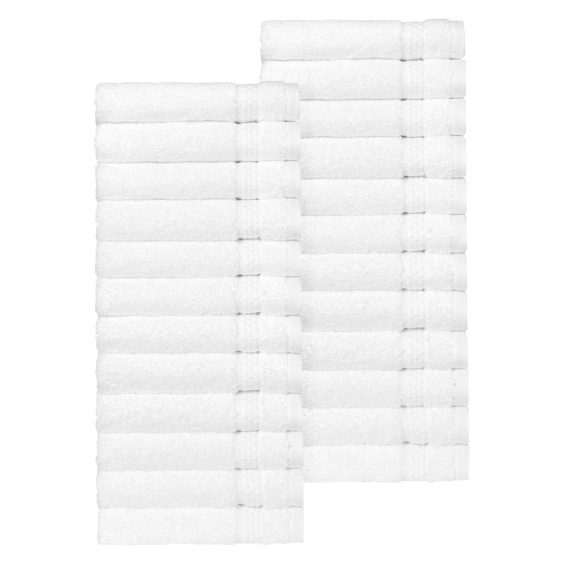 Authentic Hotel and Spa 100% Aeagean Long Staple Turkish Cotton, STARLIGHT Terry Washcloths (Set of 24) - White