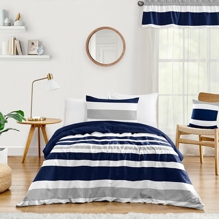 Sweet Jojo Designs Navy Blue and Gray Stripe 2-piece Twin Comforter Set