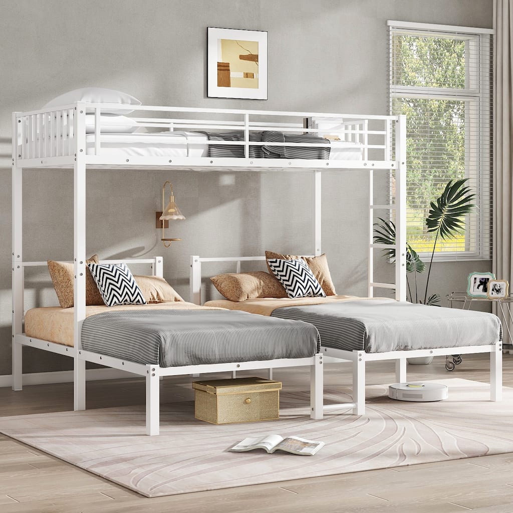 Twin over Twin Twin Bunk Beds for 3, Twin XL over Twin & Twin Bunk Bed Metal Triple Bunk Bed, White