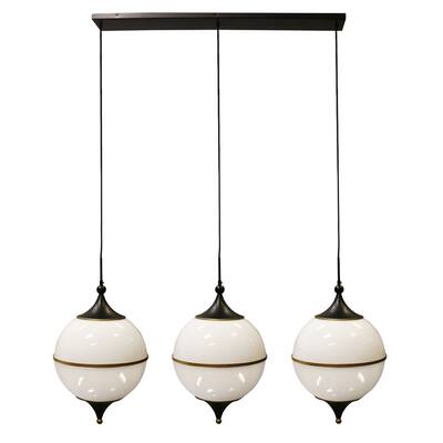 Benedict - 3-Light Pendant - Milk Glass Globes - Brass, Black Metal Finish