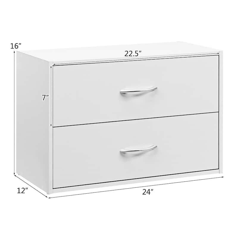 2-Drawer Stackable Horizontal Storage Cabinet Dresser Chest with Handles