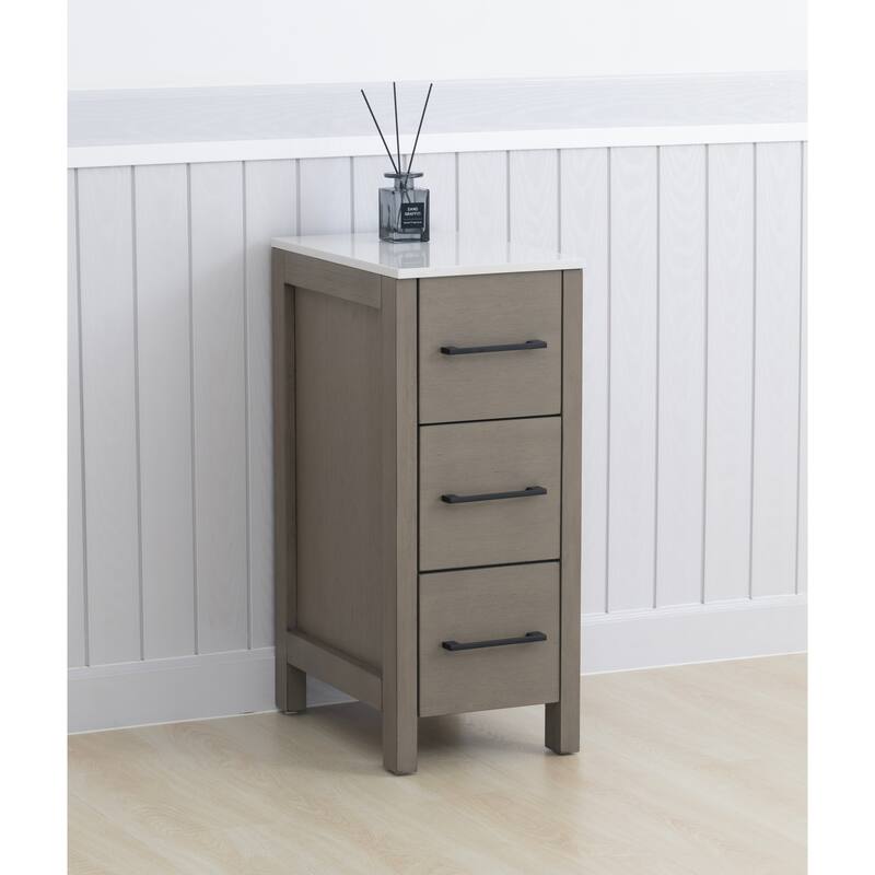 Vanity Art 12" Narrow Bathroom Side Storage Cabinet with Engineered Marble Top - 11.8 W x 18.5 D x 29.1 H