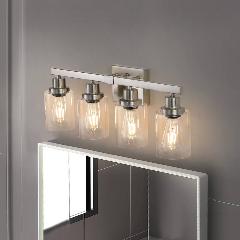 24" 4-Light Vanity Light with Clear Glass Shades, Modern Iron Metal Bathroom Wall Fixture for Mirror (No Bulbs)