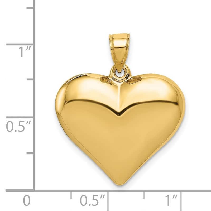 Curata 14k Yellow Gold 18" Polished Puffed Heart Pendant Necklace - 22.5x24.8mm