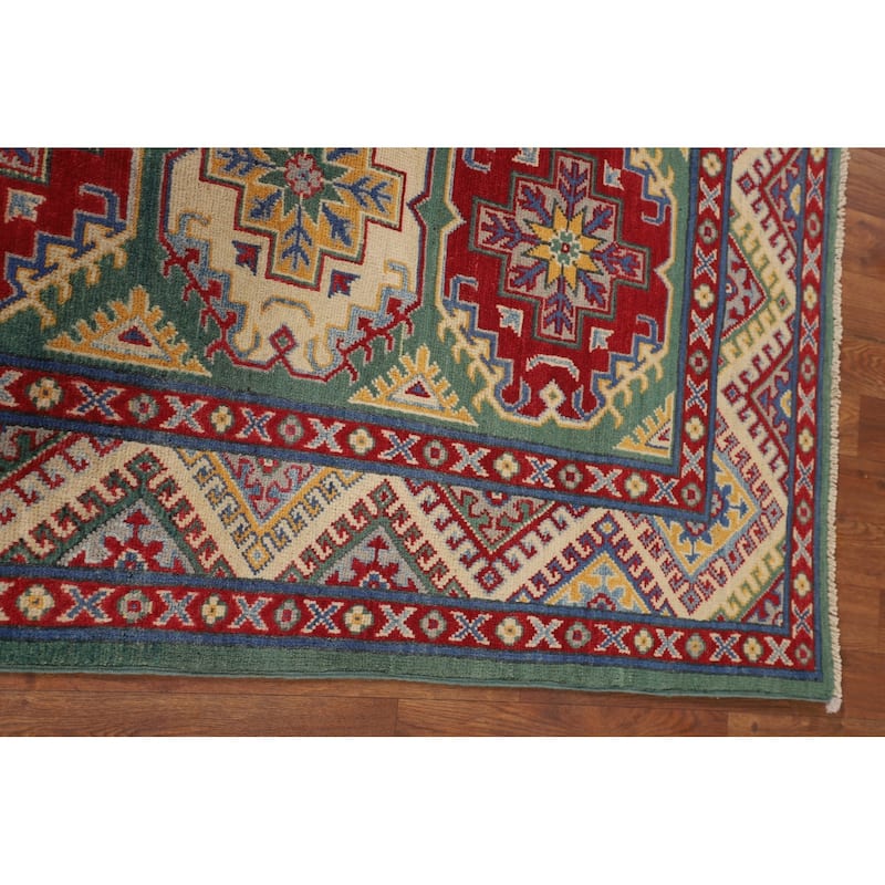 Green Kazak Accent Rug Handmade Wool Carpet - 3'3" x 4'11"