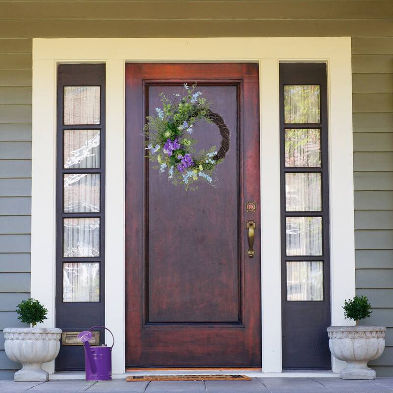 Mixed Wild Flowers and Twig Artificial Spring Wreath, 24-Inch