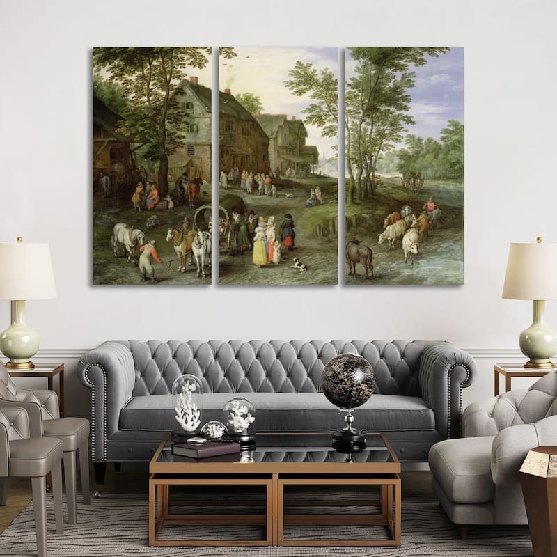 iCanvas "Village Landscape with Figures Preparing to Depart, 1613/1617" by Jan Brueghel the Elder 3-Piece Canvas Wall Art Set