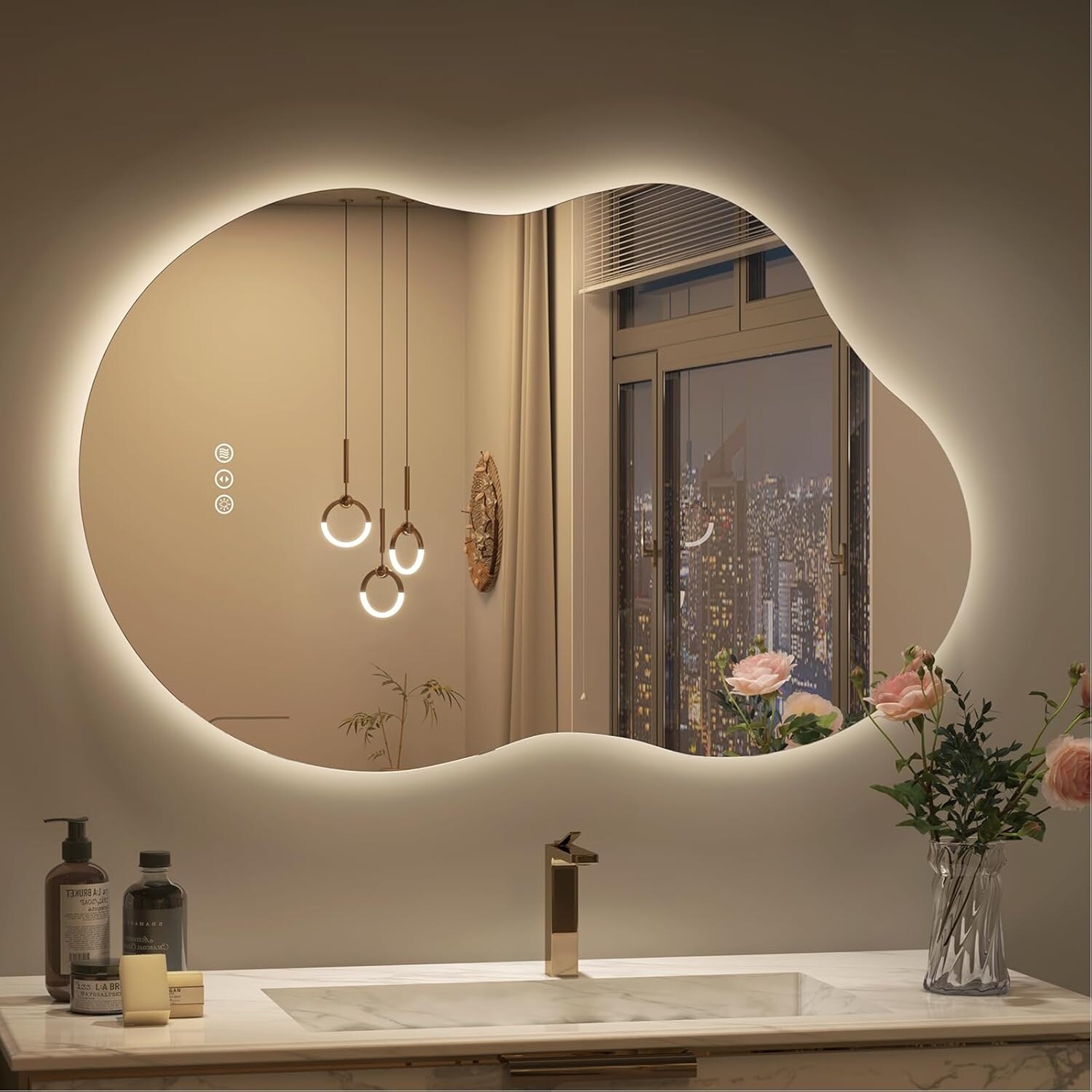 KIOTEE Frameless Irregular LED Anti-Fog Bathroom Vanity Mirror