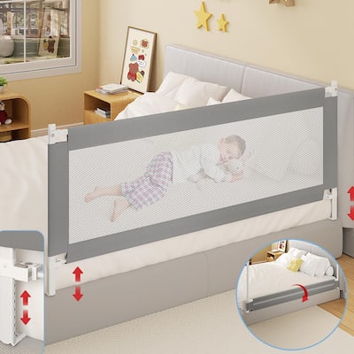 Toddler Bed Rail with Detachable Guardrail & Safety Strap