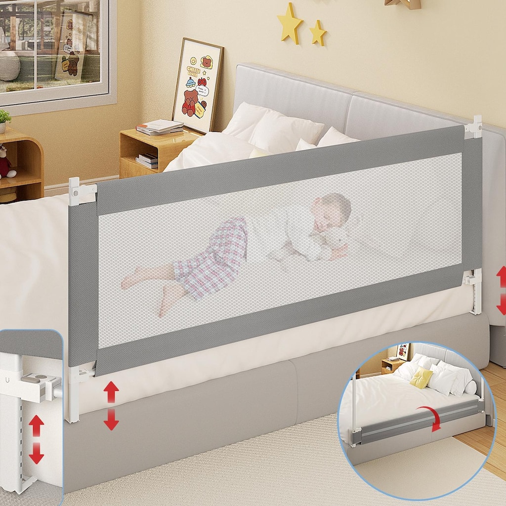 Toddler Bed Rail with Detachable Guardrail & Safety Strap
