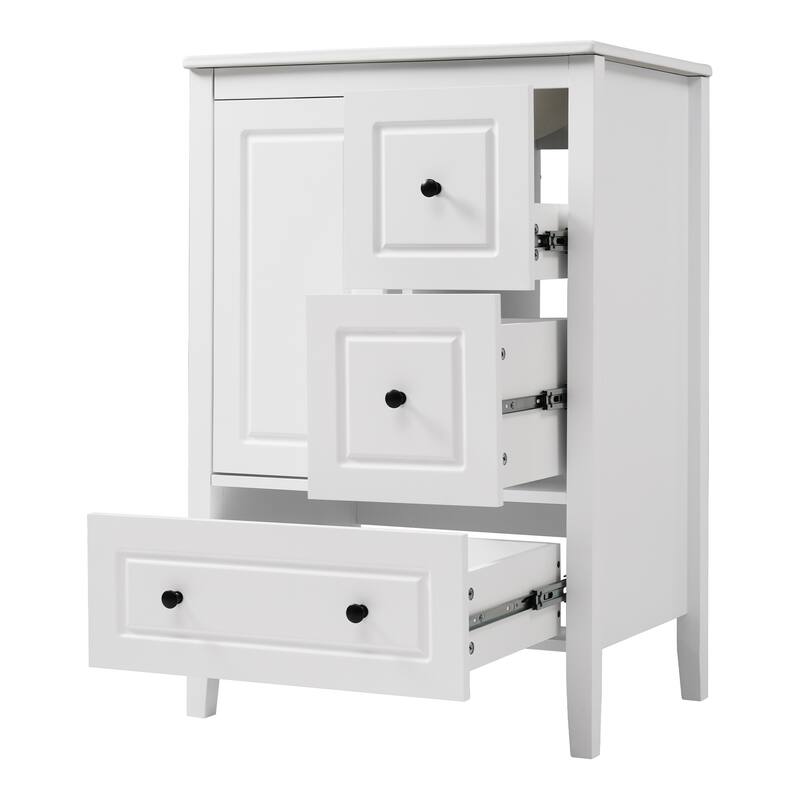 24 inch Bathroom Vanity with Sink, One Cabinet with Soft-closing Door, 3 Soft-closing Drawers, Retro Metal Handles