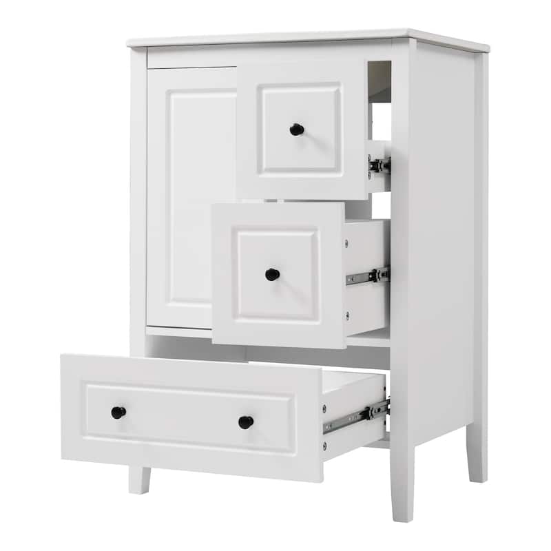Roomfitters Bathroom Vanity with Sink, Single Cabinet with Soft-closing Door and Three Soft-closing Drawers, Retro Handles