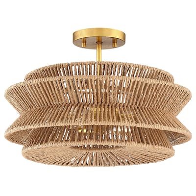 Silvia 16 in. 2-Light Bohemian Woven Rope Semi-Flush Mount Ceiling Light - 16 in. W