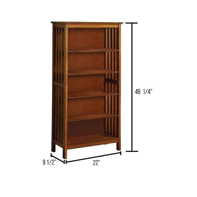 Antique Oak Finish 1pc Media Shelf, Solid Wood Storage Cabinet, 5-Shelves Open Cabinet Shelf