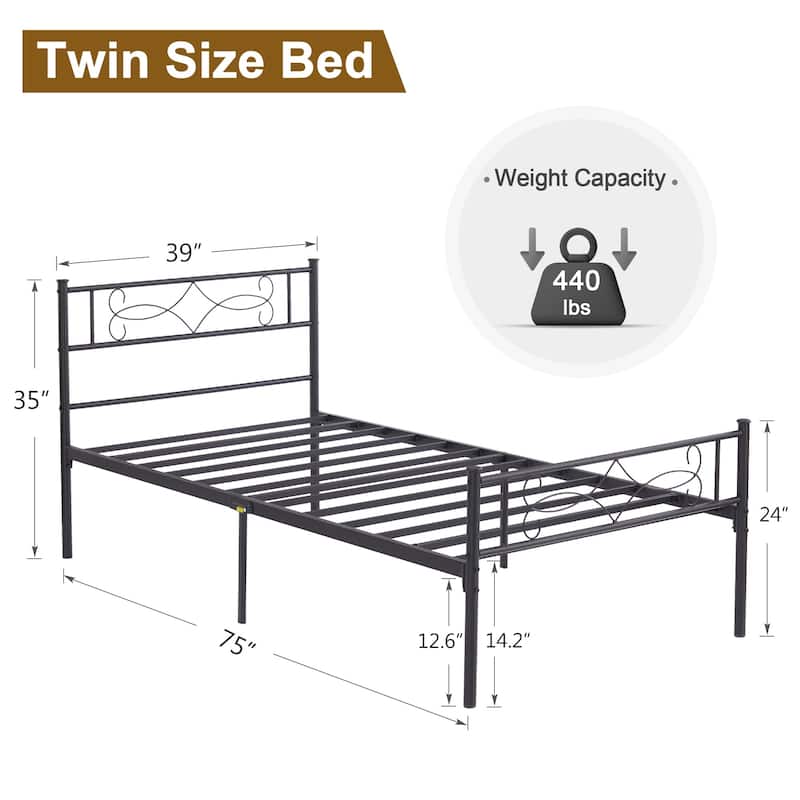 Javlergo Metal Platform Bed Frame with Headboard and Footboard, Under Bed Storage, Mattress Foundation No Box Spring Needed