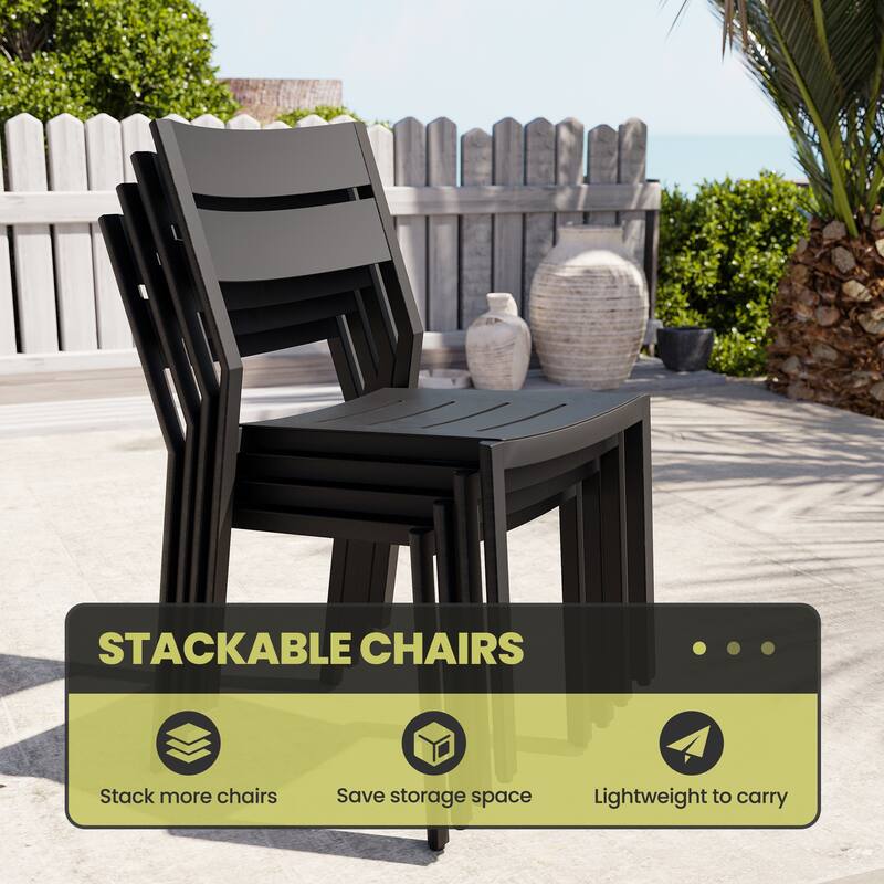 7/9/11/13-Piece Patio Dining Set Outdoor All-Weather Aluminum Dining Table with Umbrella Hole and Stackable Chairs