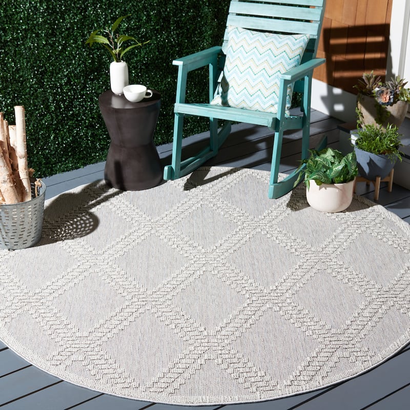 SAFAVIEH Global Raniera Indoor/ Outdoor Trellis Rug - 6'7" Round - Grey/Light Grey