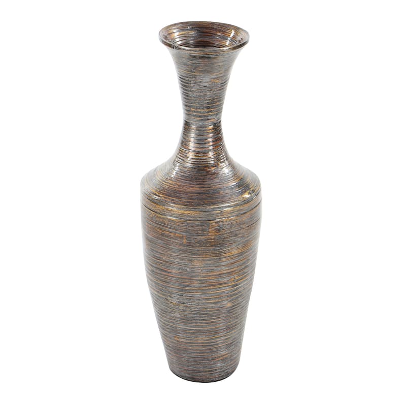 Dark Brown Bamboo Wood Tall Floor Decorative Vase with Lacquer