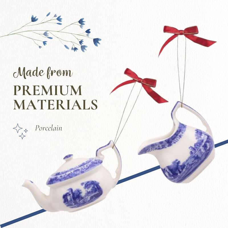 Spode Blue Italian 3 Piece Tea Set Ornaments