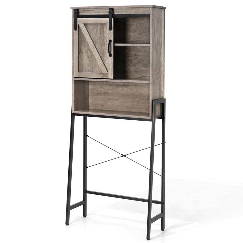 Over The Toilet Storage Cabinet, Bathroom Organizer with Sliding Barn Door & Adjustable Shelves, Storage Rack - See Picture
