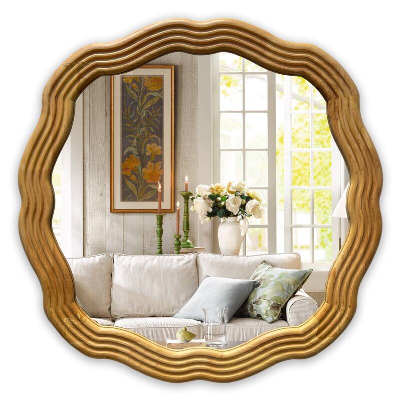 Maple Framed Wall Mounted Round Accent Mirror
