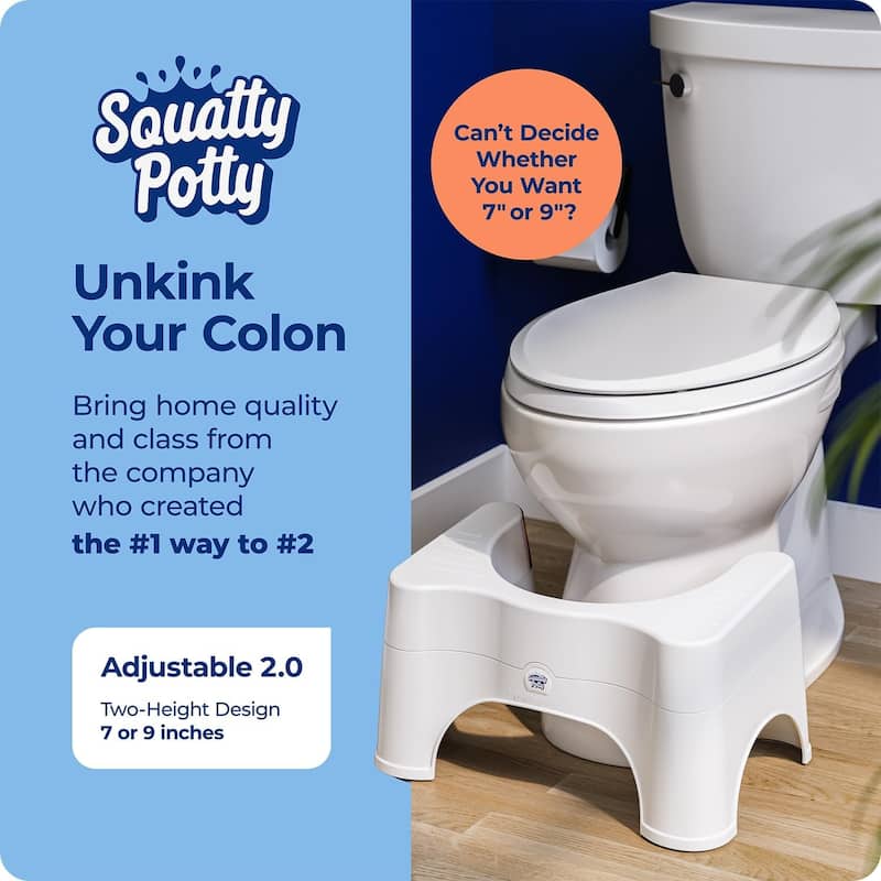 Squatty Potty The Original Bathroom Toilet Stool - Adjustable 2.0, Convertible to 7 Inch or 9 Inch with Removable Topper - White