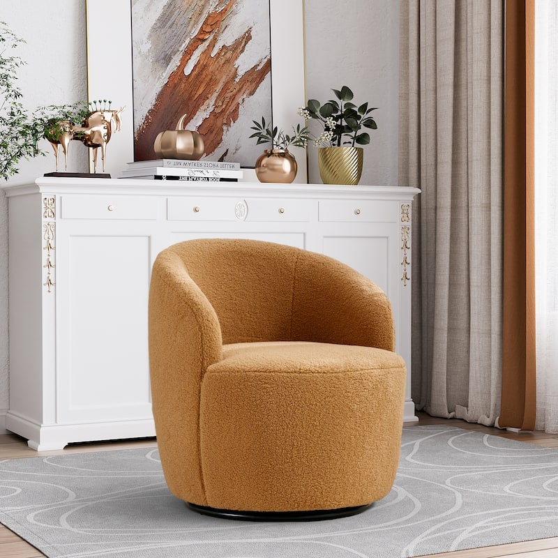 Ouyessir Swivel Barrel Chair Upholstered Armchair (Set of 1) - Teddy-Khaki