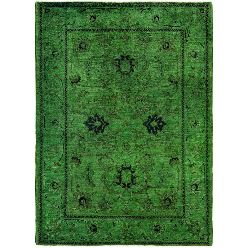 Overdyed One-of-a-Kind Hand-Knotted Area Rug - Green - 4' 9" x 6' 7"