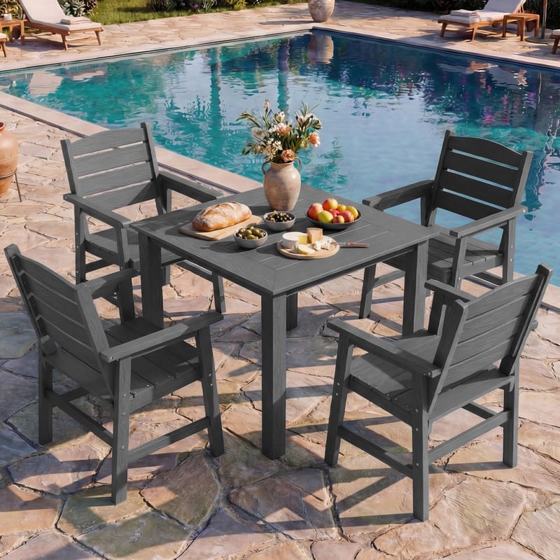 WINSOON 5-Piece HIPS All Weather Outdoor Patio Dining Sets,1-Table 4-Chairs - Grey