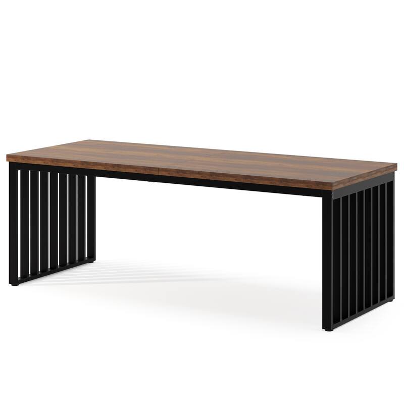 78" Extra Long 2-Person , Double Workstation with Heavy-Duty Steel Legs, Oak & White Finish