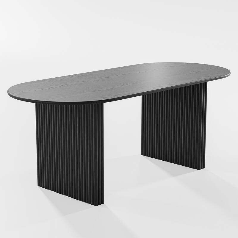 Dovelina Modern Oval Wooden Dining Table Sturdy Fluted Base for 8 People