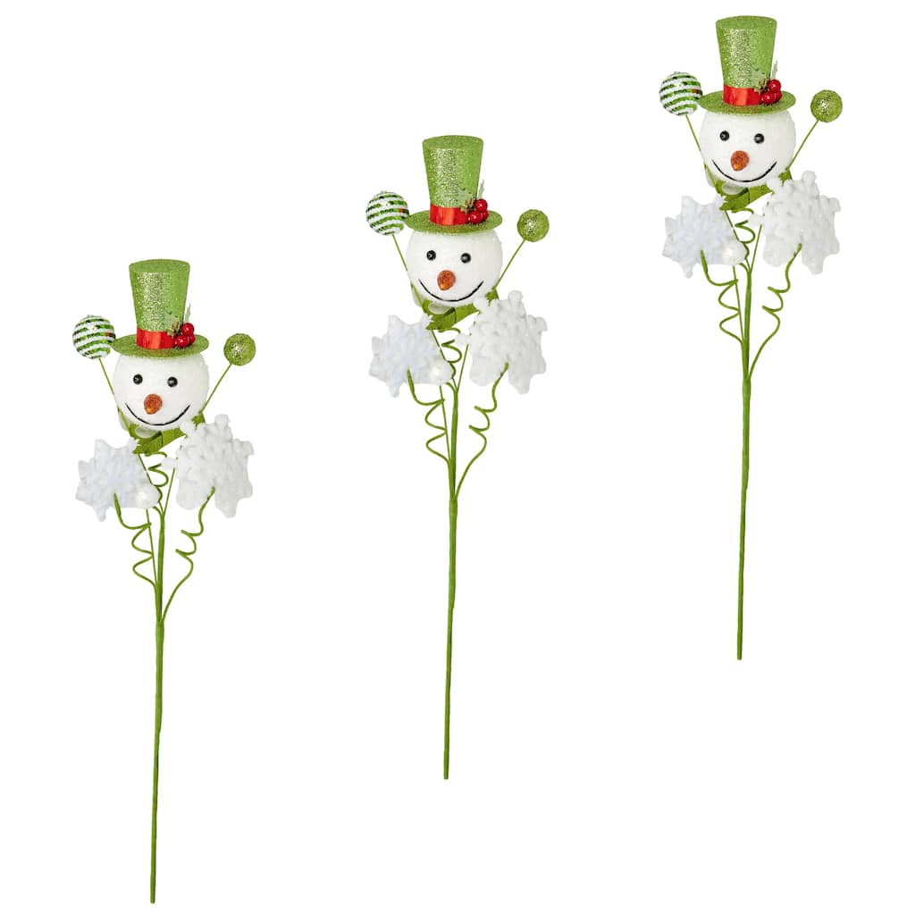 24" Glittered Snowman Spray, Green, Set of 3 - Green
