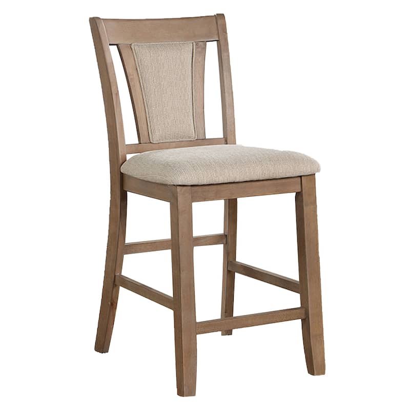 26 Inch Counter Height Chair Set of 2 Beige Fabric Brown Frame - Brown, Beige