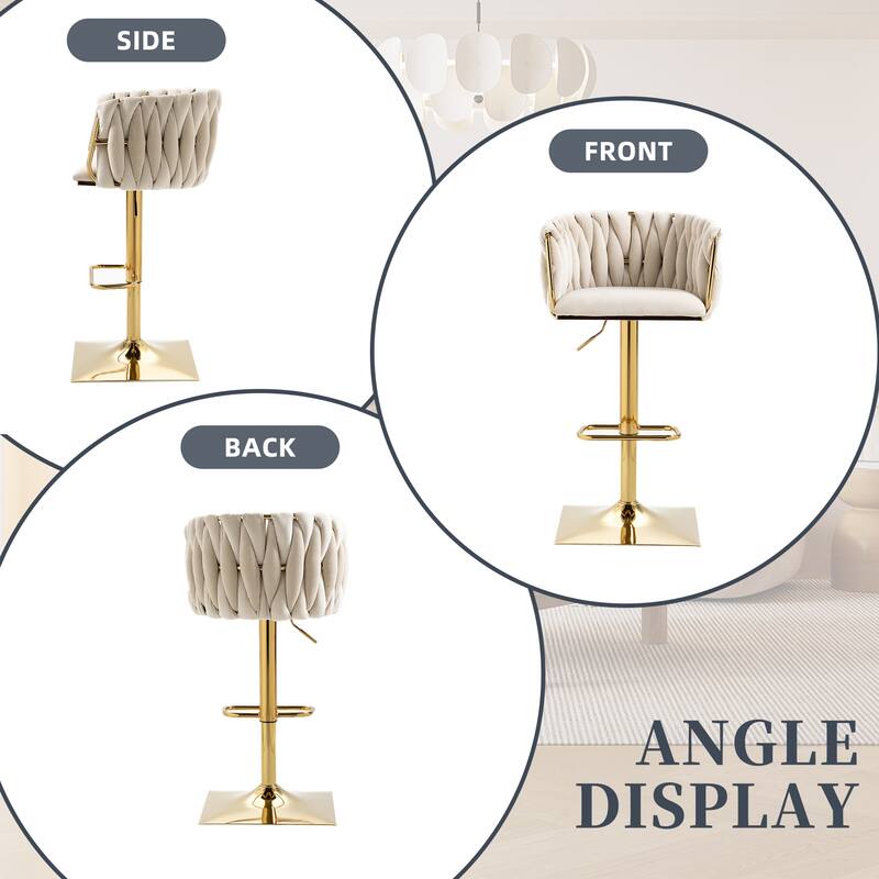 Velvet 360 Swivel Adjustable Height Lifting Vintage Bar Stools(set of 2) with Footrest