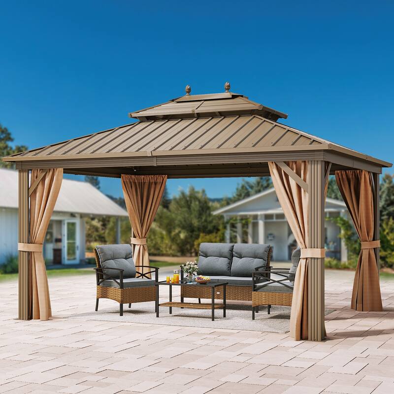 Outdoor Metal Canopy Gazebo - Bronze - 12*10 Ft
