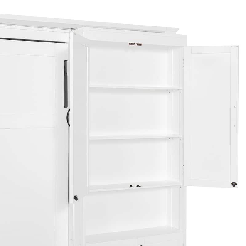 Hidden Hydraulic Lift Wall Bed Queen Murphy Bed with Dual Sliding Storage Cabinets, Side Shelves and Reinforced Metal Frame