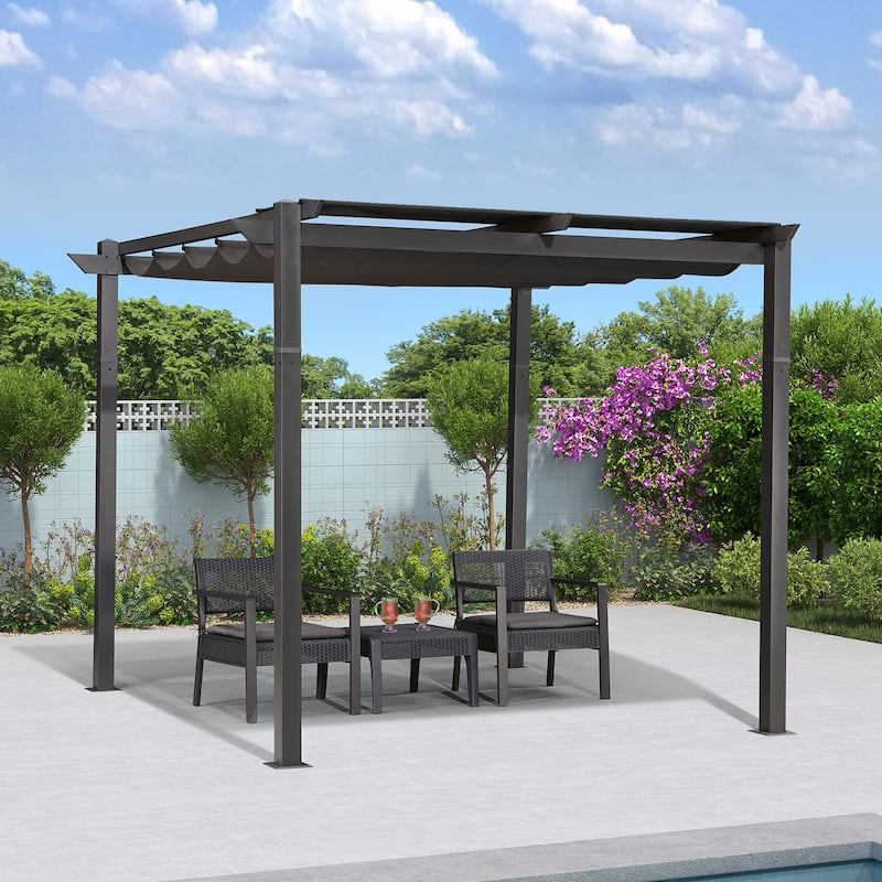 PURPLE LEAF Gazebo Outdoor Retractable Aluminium Grape Trellis Pergola with Extra Top Roof for Patio