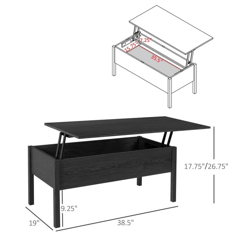 39" Modern Lift Top Coffee Table Desk With Hidden Storage Compartment for Living Room