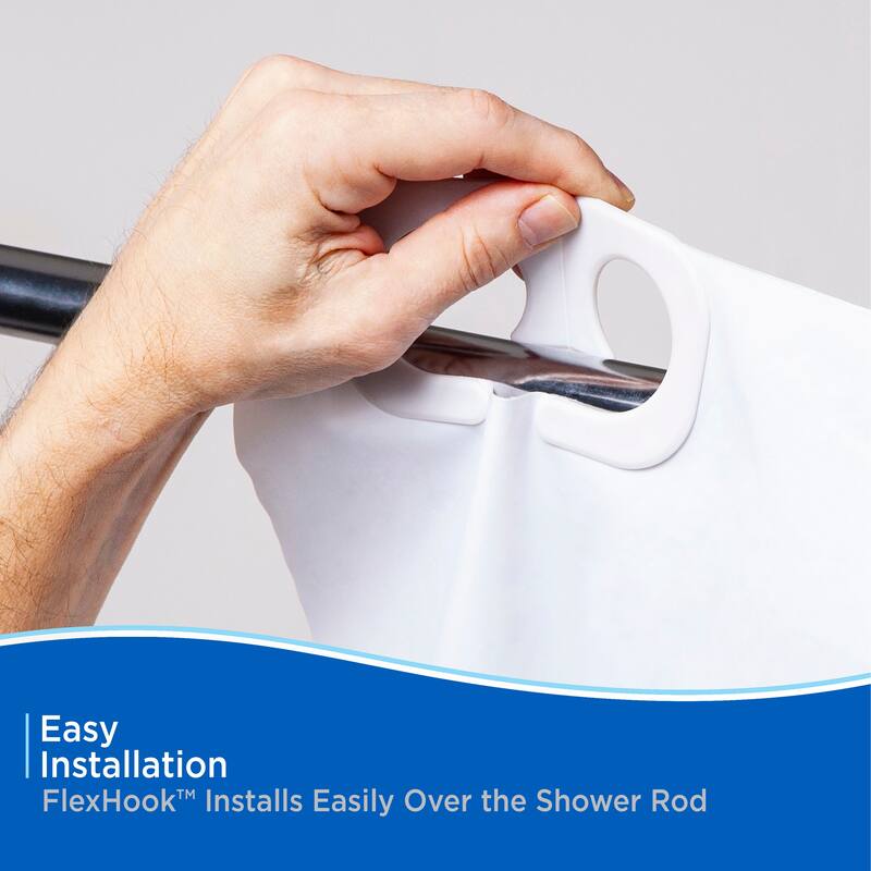 Kenney FlexHook Medium Weight PEVA Shower Curtain Liner, 71" W x 74" H